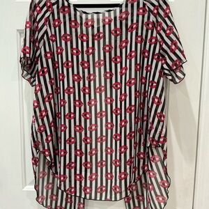 Stylish Sheer Lip Print Blouse